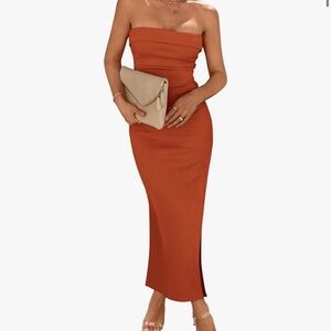 PRETTYGARDEN Womens Summer Bodycon Maxi Tube Dress Ribbed Strapless Side Slit